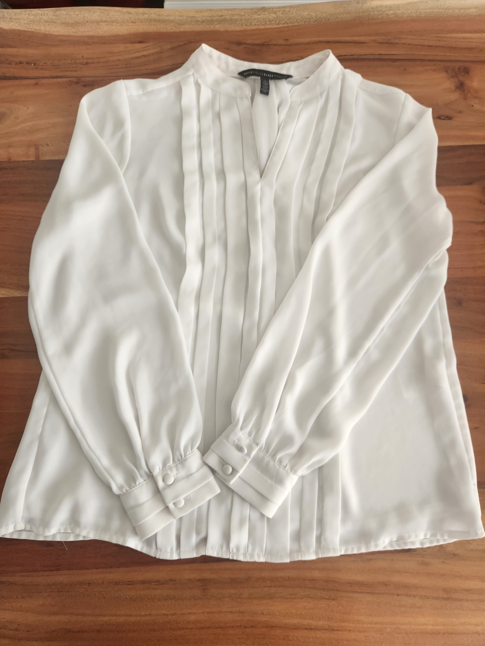 White House Black Market White Pintuck V-Neck Blouse